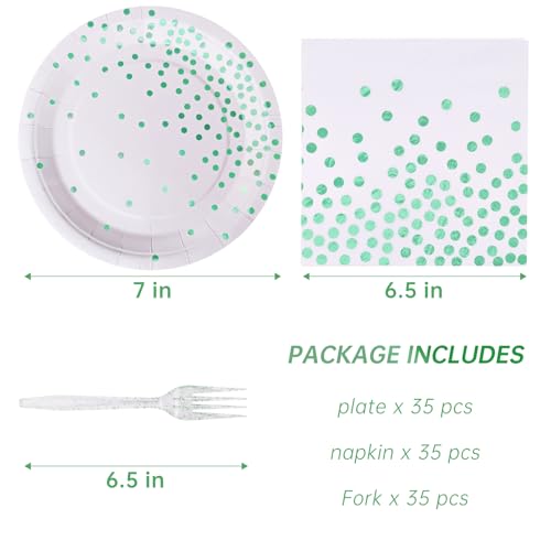 Green Party Supplies,White and Green Dot Plates and Napkins for Birthday Wedding All Occasions(Serve 35 Guests 7 Inch) - color: White Green Dot Paper Plate