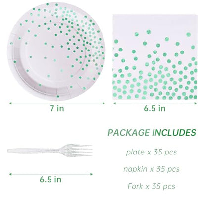 Green Party Supplies,White and Green Dot Plates and Napkins for Birthday Wedding All Occasions(Serve 35 Guests 7 Inch) - color: White Green Dot Paper Plate
