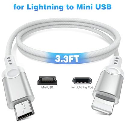 for Lightning to Mini USB Camera Adapter Cable MFi-Certified for iPhone 14 13 12 11 XR 7 Plus Import Photos Video Mini-B USB DSLR Camera OTG Cable for Canon 100D/Nikon D610, Nylon Braided Cord 3.3ft