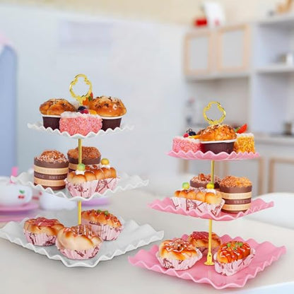 5 Pcs Dessert Table Display Set - 2 Pcs 3-Tier Dessert Display Stands & 3 Pcs Serving Tray - Dessert Trays Dessert Stands Treat Table Displays Set for Tea Parties,Birthdays & Baby Showers - color: White