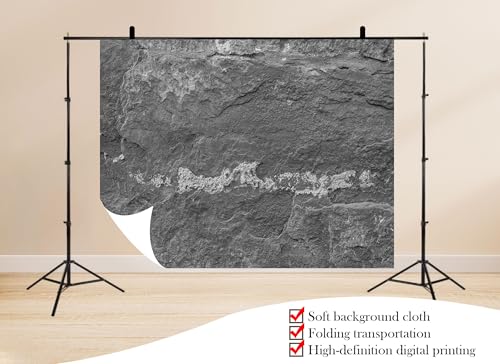7x5ft Grayscale Stone Texture Backdrop Rough Surface and Mineral Deposits Photo Background Tapestry for Industrial and Rustic Home Decorations Studio Props - size: 7X5ft