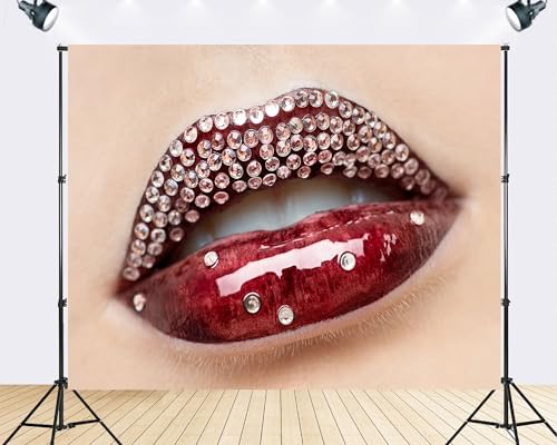Trykid 12x10ft Glam Rhinestone Lip Stylish Makeup Backdrop Bold Beauty Fashion Photography Background Cosmetic Launch Salon Party Decoration Tapestry Photo Booth Prop Fabric - size: 12x10ft