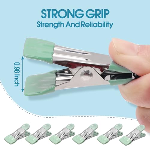 Clothes Pins Heavy Duty 30 Pack - 2.17 Inch Metal Chip Clips, Clothespins for Photo Drying Clothesline Laundry Sock, Bag Clips for Food Kitchen Stainless Steel with Rubber, Light Green - color: Light Green