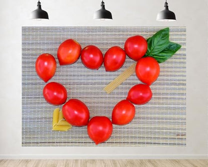 Trykid 7x5ft Heart Shaped Tomato Backdrop Fresh Food Pasta Scenery Photography Background Kitchen Themed Cooking Party Decoration Tapestry Photo Booth Prop Fabric - size: 7x5ft