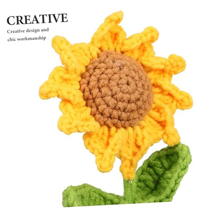 Crochet Sunflower Potted Flower Home Desktop Decoration Artificial Flower Ornament for Knitting and Woven Bonsai Decor for Friends and Family