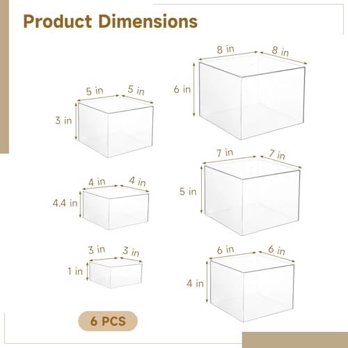 6 PCS Acrylic Risers Acrylic Boxes for Buffet Table Party Cupcake Candy Desset, Nesting Risers Display Stands Cube Boxes with Hollow Bottoms, 6 Sizes