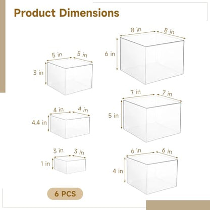 6 PCS Acrylic Risers Acrylic Boxes for Buffet Table Party Cupcake Candy Desset, Nesting Risers Display Stands Cube Boxes with Hollow Bottoms, 6 Sizes
