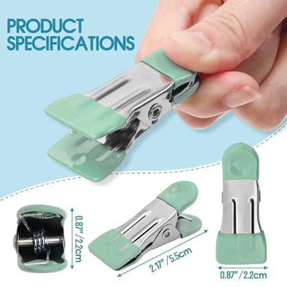 Clothes Pins Heavy Duty 30 Pack - 2.17 Inch Metal Chip Clips, Clothespins for Photo Drying Clothesline Laundry Sock, Bag Clips for Food Kitchen Stainless Steel with Rubber, Light Green - color: Light Green