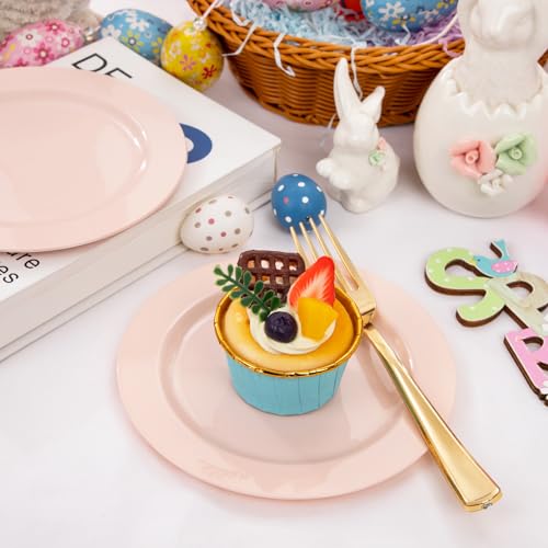 bUCLA 100Pieces Pink Plastic Dessert Plates - 6.25 inch Pink Disposable Dessert/Appetizer/Small Cake Plates for Wedding, Party & Mother's Day - color: 6.25Inch-100pcs-Pink