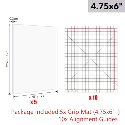 5PCS 4.75x6"Photopolymer Grip Mat with 10PCS Printed Guides for Stamping,Multi-Use Non-Slip Sticky Mats Fit In Stamp Positioning Tool for Card Making Hold Your Cardstock In Place When Stamping Stencil - color: 4.75"x6" 5xgrip Mat+10aligment