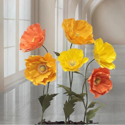Giant Flowers For Backdrop 5.58ft Huge EVA Artificial Flowers, Wedding Decorations For Reception Artificial Spring Flowers Outdoor Party Decor Shop Window Flower Display Home Decor (6p*Orange Yellow) - color: 6p*orange Yellow