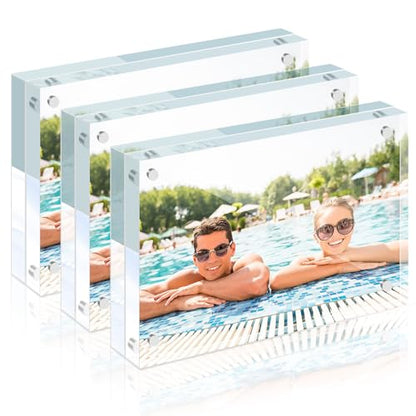 3 Pack 4x6 Acrylic Picture Frames, Premium Acrylic Photo Frame, Double-Sided Magnetic Picture Frames Clear Thickness Lucite Frameless Transparent Square Frame Gift for Home Office Desktop Display - size: 4X6-3