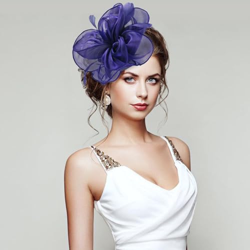 Fascinators Hats with Gloves Set for Women 20s 50s Cocktail Tea Party Wedding Costume Headwear - color: 03-navy