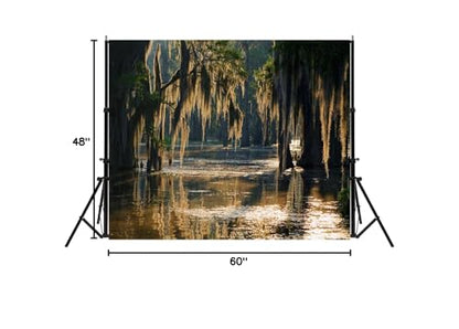 Swamp Landscape Backdrop Bald Cypress Trees and Spanish Moss Rainforest Photography Background Party Photo Booth Props, 5X4FT - size: 5X4FT