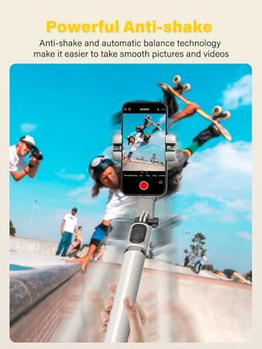 AOCHUAN Smartphone Gimbal Stabilizer, Smart Face Tracking Tripod Without APP - 4 in 1 Cellphone Gimbal Stabilizer for iPhone&Android Extended 108cm Rod with RGB Fill Light,M2PRO White - color: White