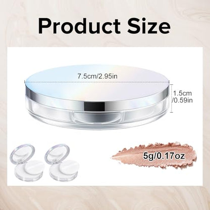 2-Pack Refillable Loose Powder Container with Puff & Mirror - 0.17 oz Travel Portable Empty Makeup Compact with Mesh for Women Girls, Iridescent Silver - color: Iridescent Silver