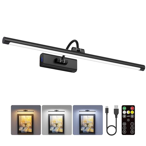 24" Picture Light with 8000mAh Battery - Black Operated Wireless Wall Sconce with Remote & Timer for Large Paintings, Photo, Canvas & Artwork - color: Black, size: 24 Inch