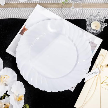 U-QE 60 Count White Plastic Plates - 10.25inch Plastic Disposable Plates for Party - White Dinner Plates Disposable Heavy Duty for Weddings, Parties, Birthdays, Celebrations, Travel and Events - color: 10Inch-60pcs-White