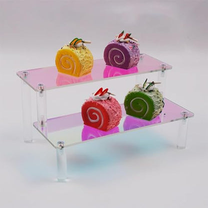 MY MIRONEY 2 Tier Iridescent Acrylic Display Stand for Figurines, Collectibles, Makeup & More (7.87" x 5.04" x 3.94") - size: 7.87" X 5.04" X 3.94"