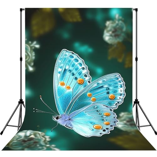 Light Blue Butterfly Backdrop Background for Photography 5x7ft Photobooth Professional Photo Backdrop Curtains Video Photography Studio Photo Backgrounds Banner Booth Background Screen Parties - color: Light Blue Butterfly
