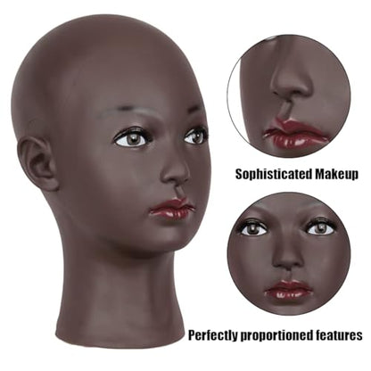 HAIRWAY Bald Mannequin Head Female Professional Cosmetology Training Head Bald Manikin Head for Wigs Making and Display Doll Head with Free T-pins (Black 21.5 Inch) - color: Female Bald Head 21.5“ Black