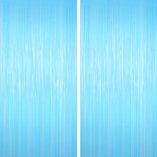 Macaron Light Blue Tinsel Backdrop Foil Fringe Curtains - 2 Packs Door Streamers Backdrop for Birthday Door Decorations, Party Supplies for Bachelorette, Graduation, Christmas, Disco Decor - color: Macaron Light Blue