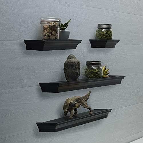 MELANNCO Floating Wall Shelves for Bedroom, Living Room, Bathroom, Kitchen, Nursery, Set of 4, Black, 4 Count - color: Black, size: Set of 4 (24, 20, 12, 6 Inch), style: Arlington
