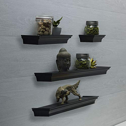 MELANNCO Floating Wall Shelves for Bedroom, Living Room, Bathroom, Kitchen, Nursery, Set of 4, Black, 4 Count - color: Black, size: Set of 4 (24, 20, 12, 6 Inch), style: Arlington
