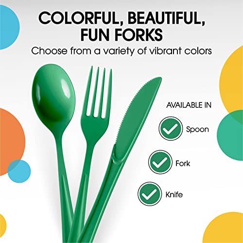 Party Solids Emerald Green Plastic Forks 200 Pcs Green Forks Disposable Utensils Heavy Duty Plastic Cutlery Set Disposable Cutlery Sets Flatware Sets Silverware Set Party Supplies & Party Tableware - color: Emerald Green