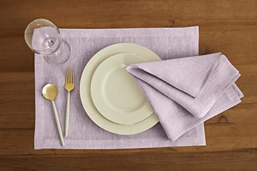 Solino Home Linen Cloth Napkins Set of 4-100% Pure Linen Chambray Lavender Dinner Napkins 20 x 20 Inch - Athena, Handcrafted and Machine Washable - Spring, Summer - color: 03: Lavender Chambray, size: 20" x 20" (Set of 4)