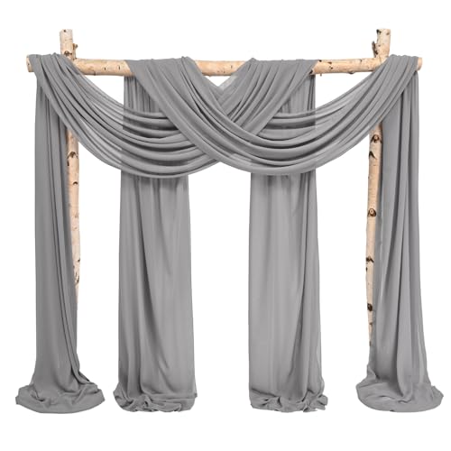 Wedding Arch Draping Fabric,4 Panels 28" x20ft Gray Wedding Arch Drapes for Ceremony Chiffon Fabric Drapes Arbor Drapery Decorations for Reception & Party - color: Gray, size: 28"W x 240"L (Pack of 4)
