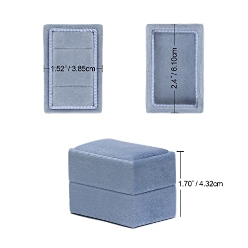Rectangle 3 Slots Italian Velvet Jewelry Box Engagement Wedding Photo Ring Box Keepsake Box Triple Ring Gift Box (Ocean Blue) - color: Ocean Blue