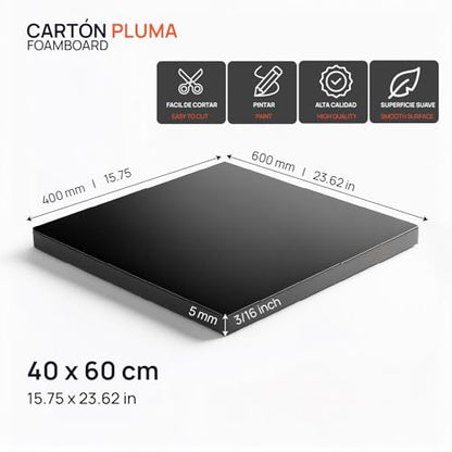 OFITURIA Foam Board, Black, Adhesive, 40 x 60 cm, Expanded Polystyrene Plate, Lightweight and Rigid, Foam Board, Versatile and Cuttable, for Crafts and Models, 5 mm - color: Black (Adhesive), size: 40x60 cm