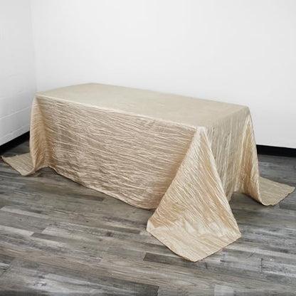 YOUR CHAIR COVERS - 90 x 132 inch Rectangular Crinkle Taffeta Tablecloth - Champagne, Rectangle Table Linens for 6 ft Rectangular Tables, Wedding Crushed Table Cloth - color: Champagne, size: 132" x 90" (Rectangular)