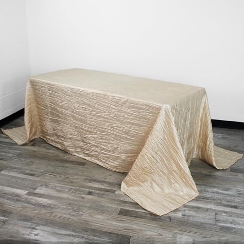 YOUR CHAIR COVERS - 90 x 132 inch Rectangular Crinkle Taffeta Tablecloth - Champagne, Rectangle Table Linens for 6 ft Rectangular Tables, Wedding Crushed Table Cloth - color: Champagne, size: 132" x 90" (Rectangular)
