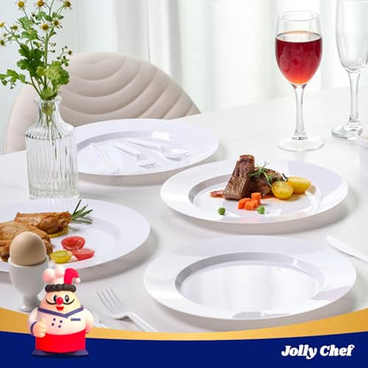 JOLLY CHEF 100 Pieces White Plastic Plates-10 Inch Elegant Disposable Plastic Plate, Disposable White for Weddings,Parties,Christmas,Birthdays and Events - style: White-100