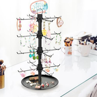Jewelry Display for Vendors with 80 Hooks, 4 Tier Rotating Display Stand Earring Holder Organizer Adjustable Height, Earring Rack Keychain Necklace Bracelet Display for Retail - style: 4SL-BK