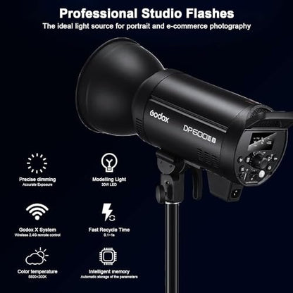 Godox 2 Pack DP600III-V DP600IIIV 1200Ws Photo Speedlite Studio Flash Strobe Monolight Bowens Mount Kit for Studio Shooting with Softbox,Light Stand,Barn Door Kit,Reflector