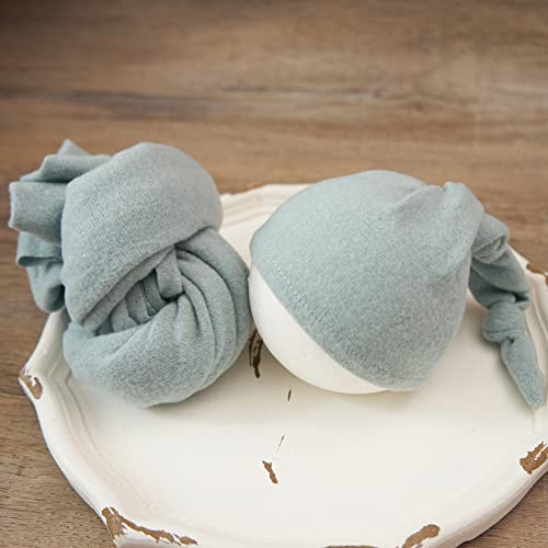 Zeroest Newborn Photography Wraps with Hat Baby Photo Outfit Girl Stretch Blanket Infant Boy Props for Baby Photo Shoot - color: Green