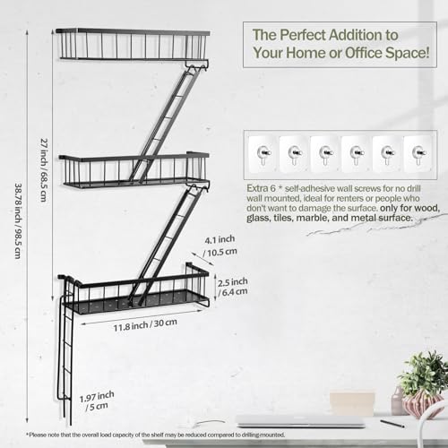 SweetSage Fire Escape Wall Shelf - New York Decorative Ladder Shelf, Wall Art Floating Shelf Black Metal Shelves for Bedroom, Home Office Storage and Display (3-Tier) - color: Black