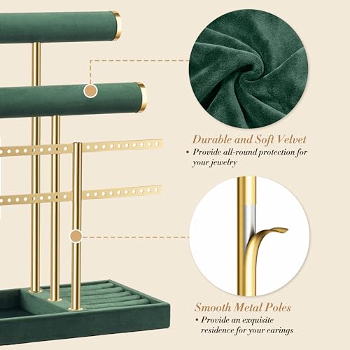 bussdis 3 Tier Bracelet Holder Display - Detachable T Bar Dark Green Velvet Bracelet Holder, Jewelry Holder Organizer for Bracelet, Necklace, Earrings, Rings - color: Dark Green, size: Standard