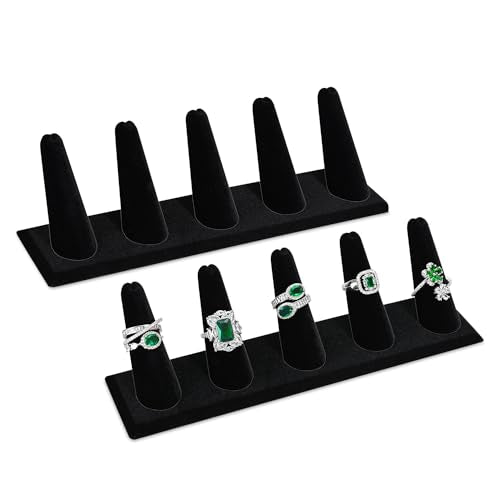 MOOCA 2 Pcs Set Ring Organizer for Showcase Display Drawer 5 Long Ring Storage Holder Jewelry Display Stands Showcase Jewelry Storage Counter, Black Velvet, 8 W x 2 1/8 D x 2 1/2 H in - color: 1) Black Velvet
