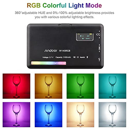 Andoer W140 RGB LED Video Light Kit Pocket Video Conference Lighting CRI95+ 2500K-9000K Dimmable 20 Lighting Effects with Desktop Tripod Ballhead Phone Holder Computer Clip Cold Shoe Adapter