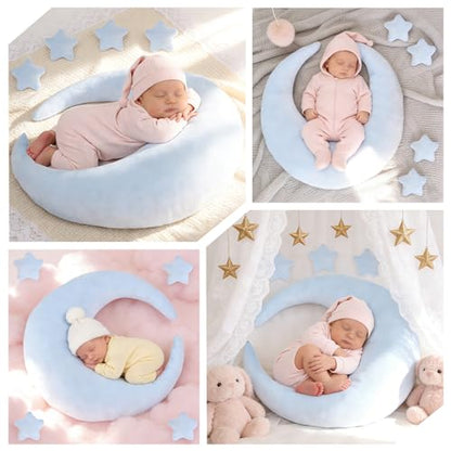Newborn Photography Props 5Pcs Baby Moon Star Pillow Set Newborn Photography Posing Pillows Adjustable Photography Props, Blue - color: Baby Blue