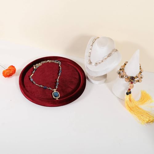 Velvet Jewelry Display Tray, Round Jewelry Organizer Plate, Empty Jewelry Showcase Tray for Necklaces, Bracelets, Rings, Earrings【Red-Large, 9.8 x 9.8 in 】 - color: Red, size: 9.8 x 9.8 in