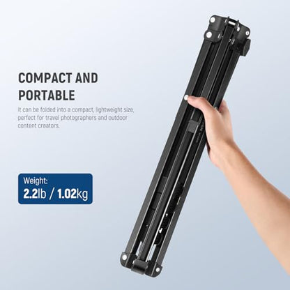 NEEWER 71" Portable Metal Camera Tripod Stand, Reverse Folding Light Tripod with LED Light Ring, Reflector, Flip Locks for Live Streaming, Vlog, Video Recording, ST180R - size: 180cm