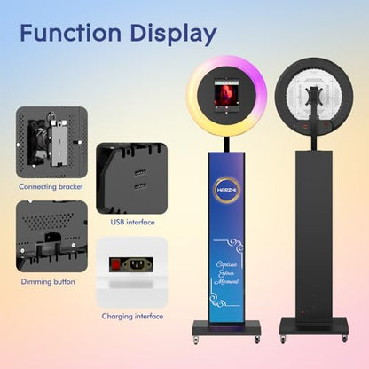 HARZHI Portable Photo Booth Compatible with iPad, Photo Booth Stand Shell, Perfect for Weddings and Parties, Free ChackTok Membership, Free Custom Logo, with Flight Case (Black, Photobooth-Pro) - color: Black