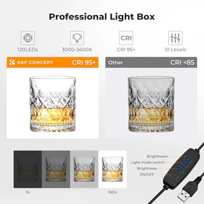 K&F CONCEPT Photo Studio Light Box - 16"x16" Shooting Tent, Light Box Photography with 120 LED Lights & 6 PVC Backdrops for Jewelry, Watch, Cosmetics & Small Product Photography
