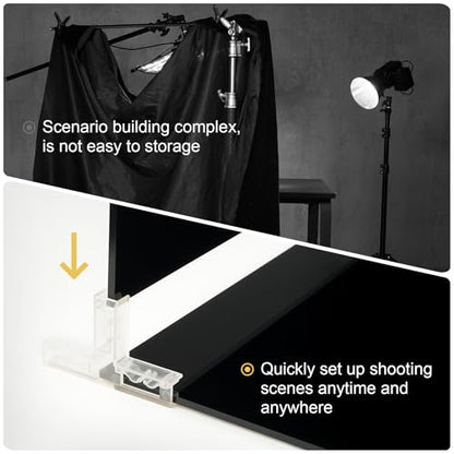 Meking Product Photography Backdrops, Black Double Sided Matte and Reflective Background for Food,Makeup, Jewelry and Other Small Product,2PCS 15.7x11.8in Photo Backdrop Boards with 2PCS Bracket