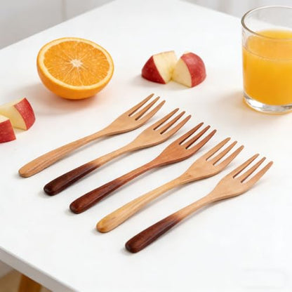 Haofy 5PCS Wooden Forks, 7.5 Inch Reusable Japanese Salad Dinner Forks with 3 Prong Design, for Eating Stirring Fruits and Salads